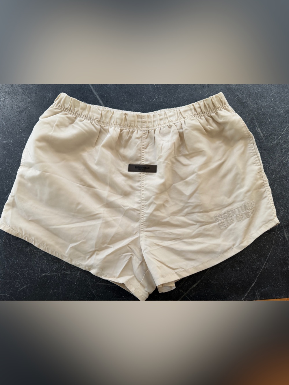 Essentials Cream Shorts with Branded Patch